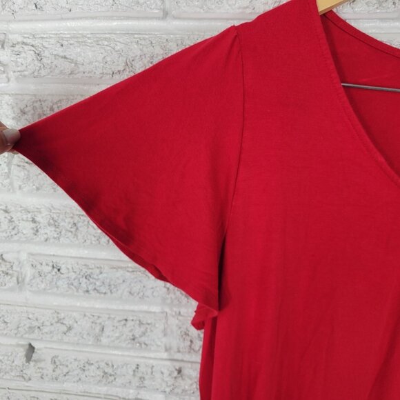 Green Envelope Womens Dress 2X Plus Mini Pullover Flutter Sleeve Red RED65E - Picture 6 of 12